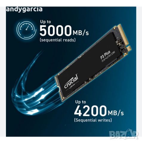1TB Crucial P3 Plus Gen4 PCIe NVMe SSD 1000GB Read 5000MB/s Write 4200MB/s на 4 дни НОВ 1ТБ 1000ГБ, снимка 1 - Твърди дискове - 45407981