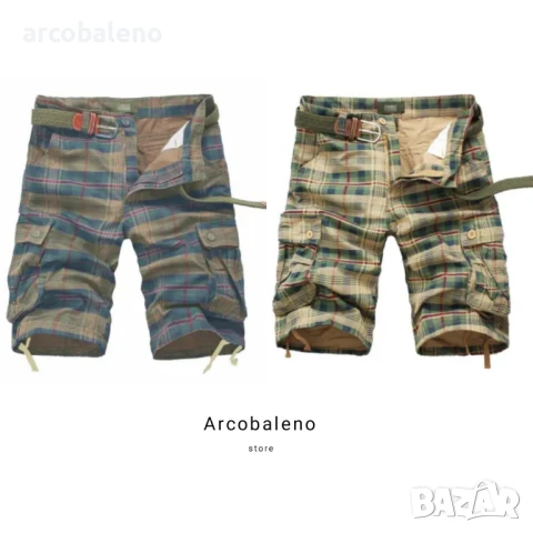 Мъжки къси карирани карго панталони с половин джоб, 2цвята 