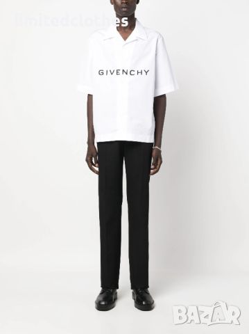 GIVENCHY White Short Fit Logo Print Мъжка Риза с Къс Ръкав size 42 (XL), снимка 4 - Ризи - 46641074