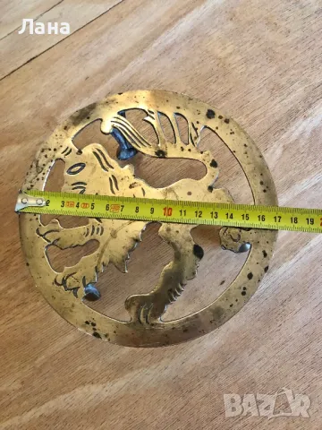 Антична месингова стойка с кралски британски герб, 19-ти век, снимка 6 - Декорация за дома - 50435236