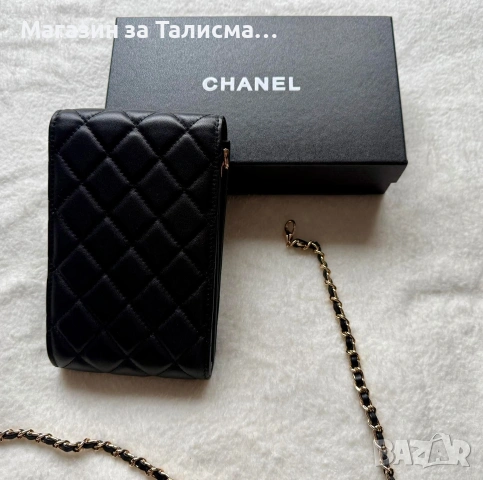 Chanel мини чантичка - естествена кожа / калъф с верижка – черна, снимка 4 - Чанти - 53570491