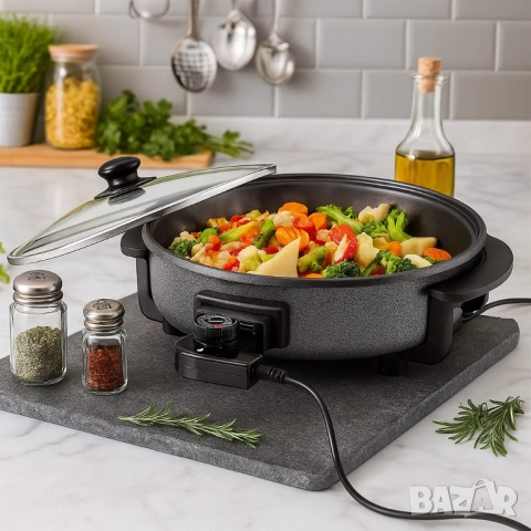 Многофункционален преносим електрически тиган Royalty Line RL-PP18214 - 42см, снимка 8 - Друга електроника - 51861052