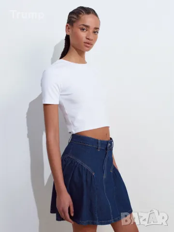 Мини дънкова пола с плисирани страни - синя