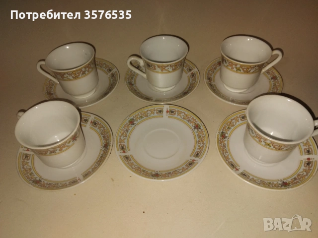 Порцеланов сервиз за кафе YUTAI – 5 чаши + 6 чинийки (маркиран)