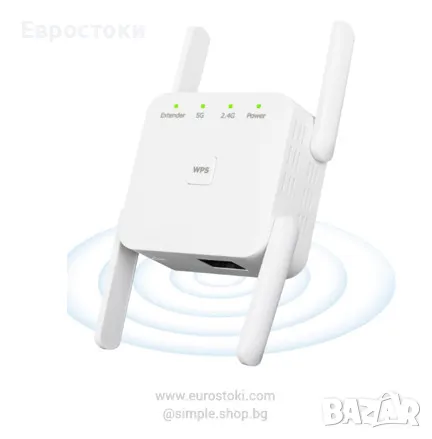 Усилвател WiFi Extender Booster, 1200Mbps 2.4GHz/5GHz, двулентов WiFi усилвател на обхвата, снимка 1 - Мрежови адаптери - 47816322