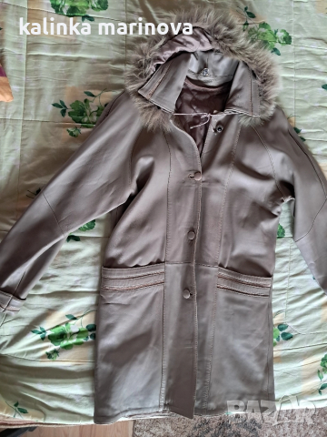 естествена кожа с естествен пух яке над коляното