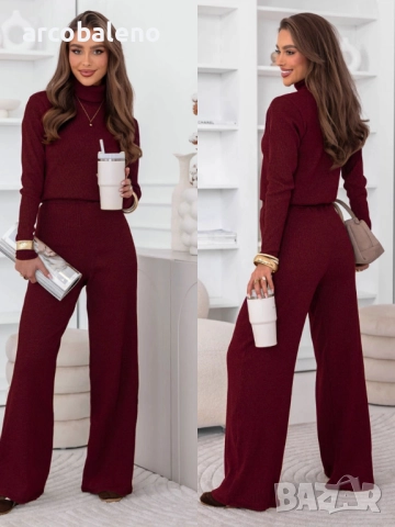 Дамски комплект от две части от блуза с поло яка и широки панталони Kimbree, 4цвята , снимка 13 - Комплекти - 52250902