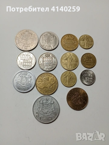 МОНАКО МОНЕТИ ЛОТ 50 ФРАНКА 1950 Г 5 ФРАНКА 1943 Г 