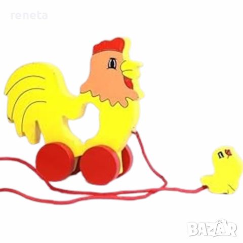Играчка Кокошка с пиле, За дърпане,  Дървено, 12х12 см, снимка 1 - Дрънкалки и чесалки - 45287986