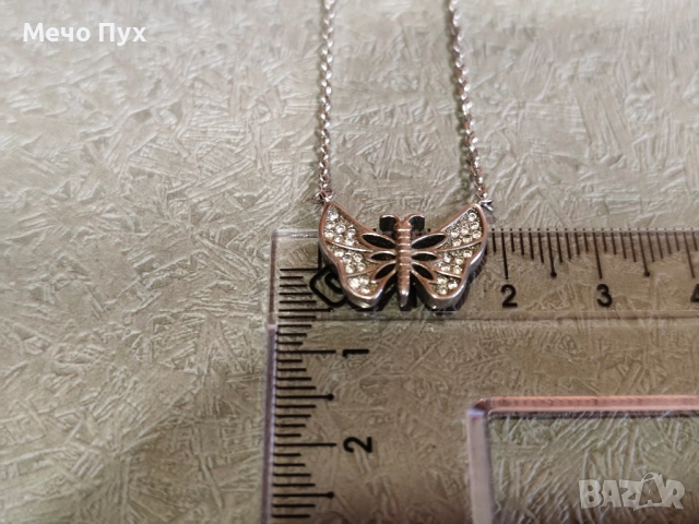Сребърен синджир с висулка Пеперуда (345), снимка 5 - Колиета, медальони, синджири - 51489604