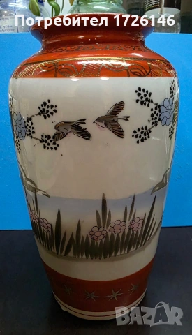 Японска порцеланова ваза (Satsuma стил), ръчно рисувана, има златни орнаменти — 21.5 см, снимка 8 - Декорация за дома - 53777915