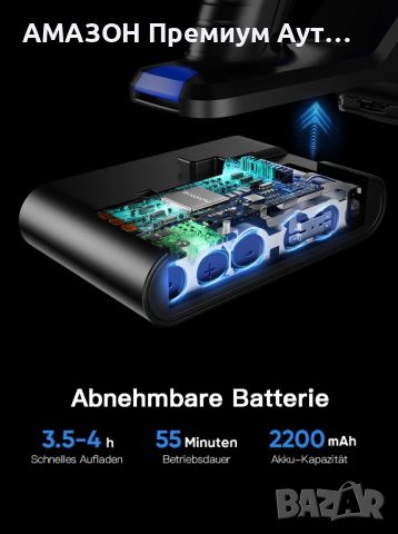 Roanow MarsVac S1 Акумулаторна Прахосмукачка,2200mAh/55 мин работа/450 W/38000 Pa/LED дисплей/1,5 л, снимка 3 - Прахосмукачки - 46698053