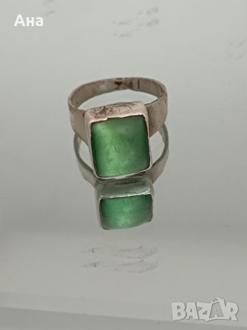 красив сребърен пръстен с естествен зелен камък , снимка 3 - Пръстени - 46246455