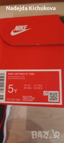 Дамски маратонки Nike Air Max 97(GS).Номер 37,5.Обувани един,два пъти.Цена-170 лв. , снимка 7 - Маратонки - 50966137