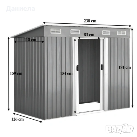 Метална градинска къща за инструменти с вентилация и заключване, снимка 5 - Други стоки за дома - 53108602