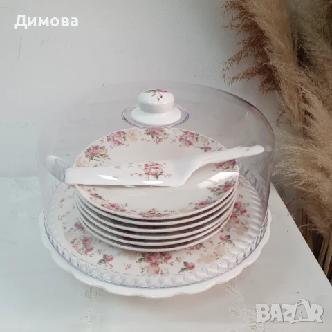 Тортиера с капак и чинии с рози, снимка 3 - Чинии - 51178965