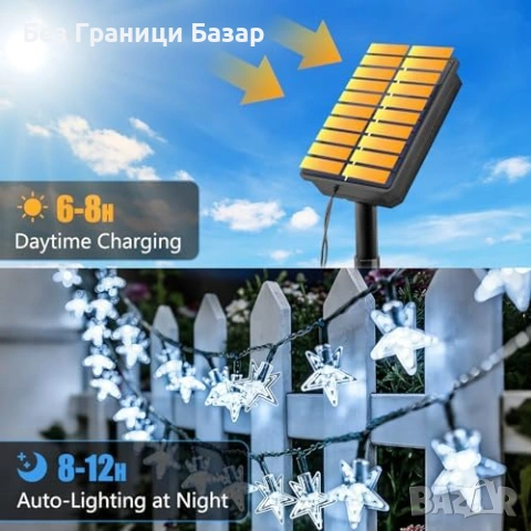Нови Градински соларни светлини 50 LED 7м водоустойчиви слънчеви звезди, снимка 5 - Соларни лампи - 54151827