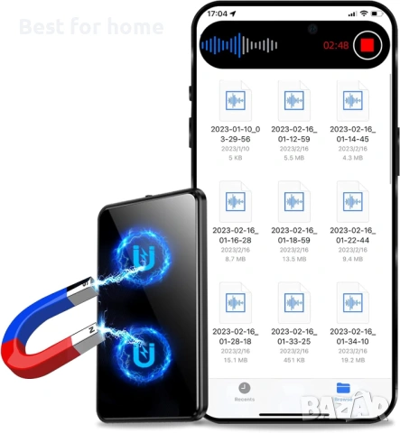 128GB гласов рекордер, аудио рекордер с AI-интелигентно тройно шумопотискане, записващо устройство 