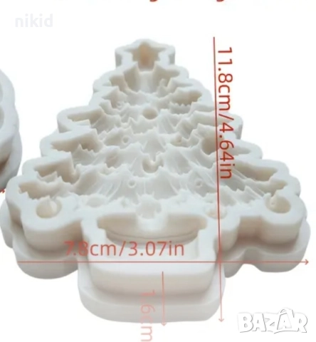 Коледно дърво голяма елха с топки и звезда силиконов молд форма фондан шоколад гипс декор, снимка 4 - Форми - 52369667