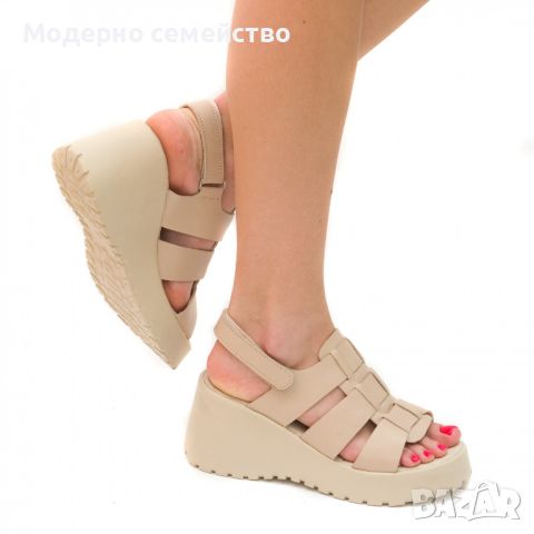 Дамски сандали на платформа бежево -естествена кожа , снимка 2 - Сандали - 45946148