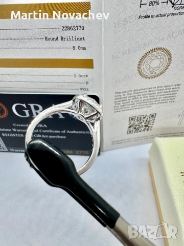 Сребърен пръстен с мойсанит (Диамант) 2 карата, снимка 12 - Пръстени - 52755515