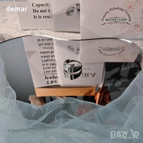 Мъжки стилен пръстен с 1 карат диамант D цвят, моисанит, бяло позлатено сребро, снимка 3 - Пръстени - 50266740