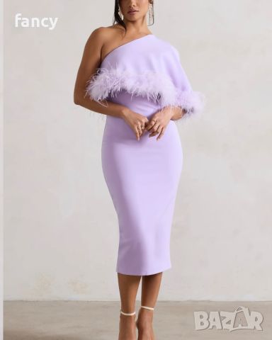 Елегантна дамска рокля с декорация от пера, снимка 2 - Рокли - 45369590