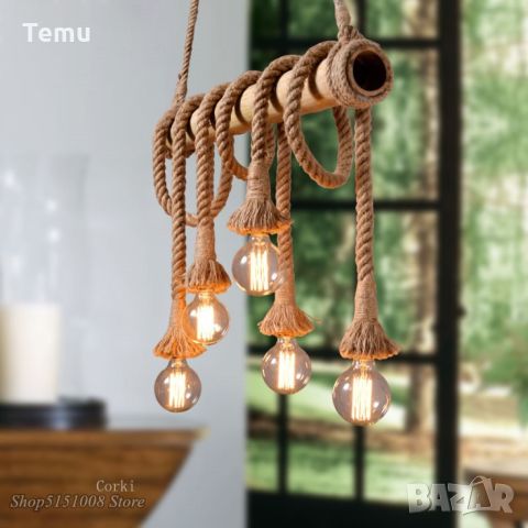 Бамбукова електрическа висяща лампа, креативна декорация. Дизайн, който вдъхновява - с включени 6 кр, снимка 6 - Лампи за таван - 46441492
