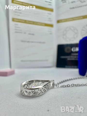 Сребърно колие с мойсанит (диамант) 1 карат , снимка 10 - Колиета, медальони, синджири - 51941708