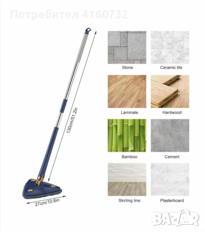 Триъгълен моп за почистване на подове и тавани, снимка 4 - Мопове, кофи, четки и метли - 50920448