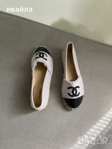 Сиви обувки мокасини пантофки еспадрили Шанел Chanel черни бели, снимка 5 - Дамски ежедневни обувки - 46403689