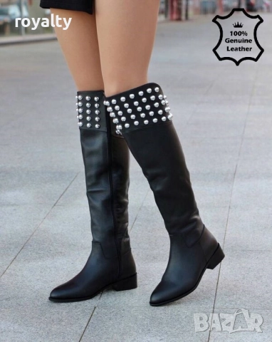 Равни чизми - черна ЕСТЕСТВЕНА кожа