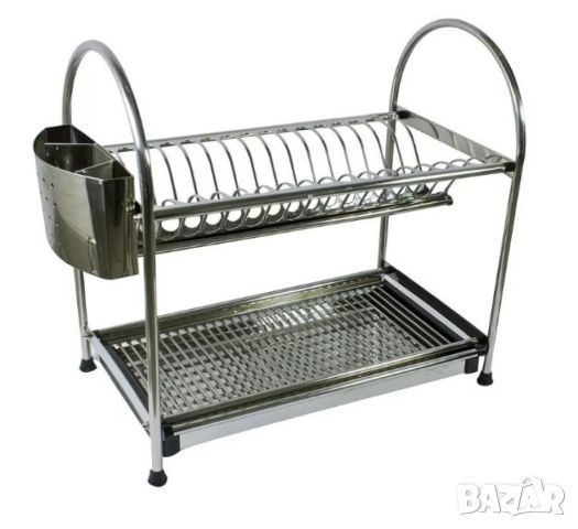 Двуетажен сушилник за чинии и прибори, висококачествена неръждаема стомана, 46х28х44 см, снимка 1 - Аксесоари за кухня - 46419544