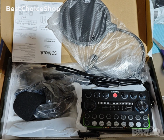 Комплект за подкаст Sinwe Студиен миксер с кондензаторен микрофон, Plug & Play, за компютър и смартф, снимка 2 - Микрофони - 53625078
