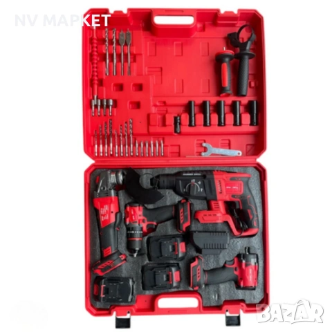 Комплект 4 в 1 акумулаторен перфоратор, гайковерт, винтоверт и ъглошлайф 36V 8A, снимка 3 - Куфари с инструменти - 53836672