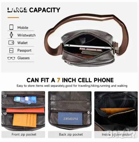 Мъжки ежедневни черни чантички NIUCUNZH* Класически и удобни - естест. кожа!, снимка 7 - Чанти - 53146192