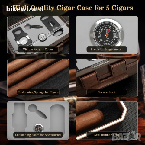 Комплект за хумидор за пури за пътуване с 2 резачки, перфоратор и хигрометър  НОВО, снимка 3 - Други стоки за дома - 54152584