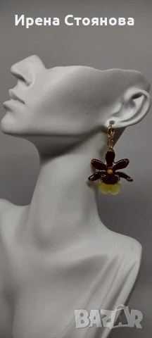 Обеци с естествен цвят на мини орхидея. Цветче с размери 3,5/4 см. , снимка 11 - Обеци - 51090834