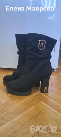 Дамски зимни велурени боти с ток , снимка 7 - Дамски боти - 51504112
