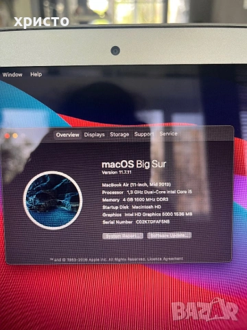 лаптоп MacBook Air 11.6 инча, снимка 5 - Лаптопи за дома - 54255721