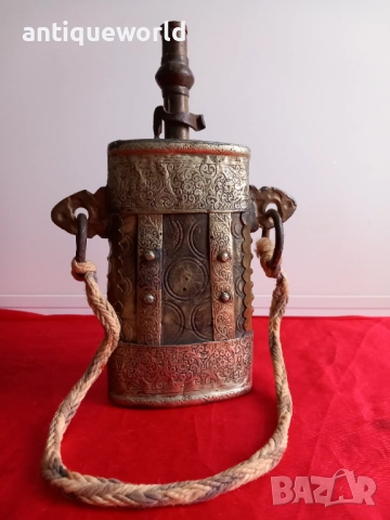 19Век ОСМАНСКА Барутница, Барутник, Сребро, Кост , Бронз