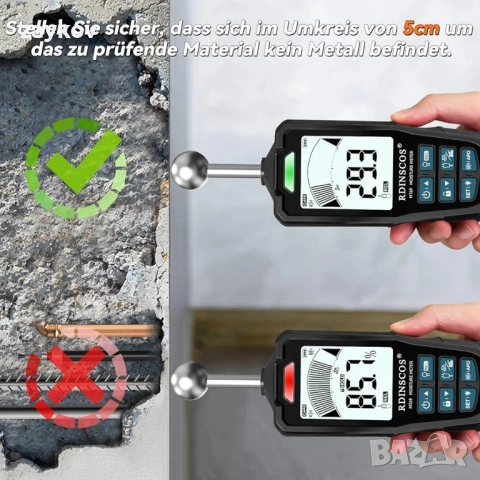 RDINSCOS Влагомер, Влагомер за стени, 2-в-1 влагомер с писалка и без щифт с LCD дисплей, снимка 3 - Друга електроника - 52107638