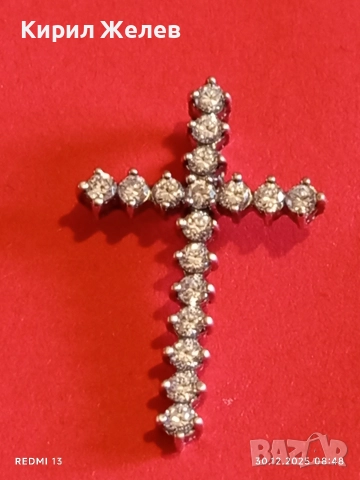 Красив стилен дизайн сребърен кръст с инкрустирани кристали Мойсанит 52622, снимка 10 - Колиета, медальони, синджири - 52933329