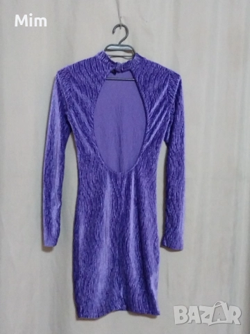 2XS /XS Лилава и черна рокля с дълъг ръкав и гол гръб, снимка 2 - Рокли - 52122661