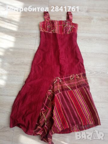 Червена ленена рокля, снимка 1 - Рокли - 45490294