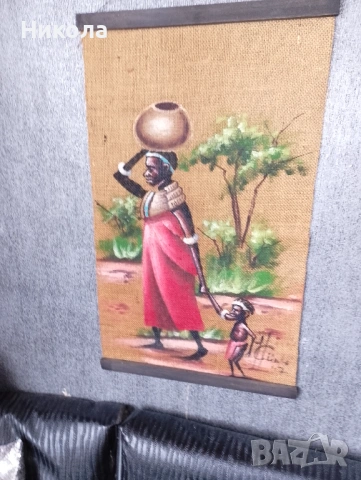 Дърворезба-слон,африкански картини върху зебло, снимка 7 - Декорация за дома - 51393931