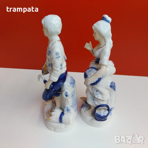НАЙ ДОБРАТА ОФЕРТА Сет две стари немски ръчно рисувани порцеланови фигури 20см., снимка 6 - Антикварни и старинни предмети - 53143543