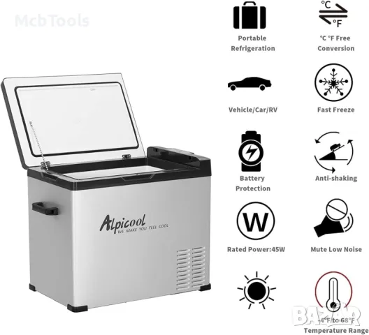 AlpiCool 40L Портативен Компресорен хладилник 40 литра 12V 24V 220V, снимка 2 - Хладилници - 49467864