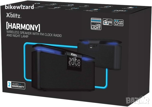 Xblitz HARMONY Преносим високоговорител Черен радио Нощна лампа Радио будилник НОВА, снимка 2 - Bluetooth тонколони - 52587242