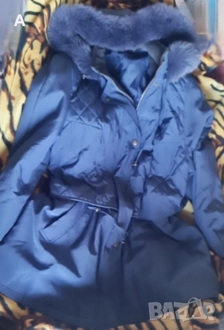 Елегантна синя парка с естествен косъм 120см.гр.об, снимка 5 - Палта, манта - 53003757